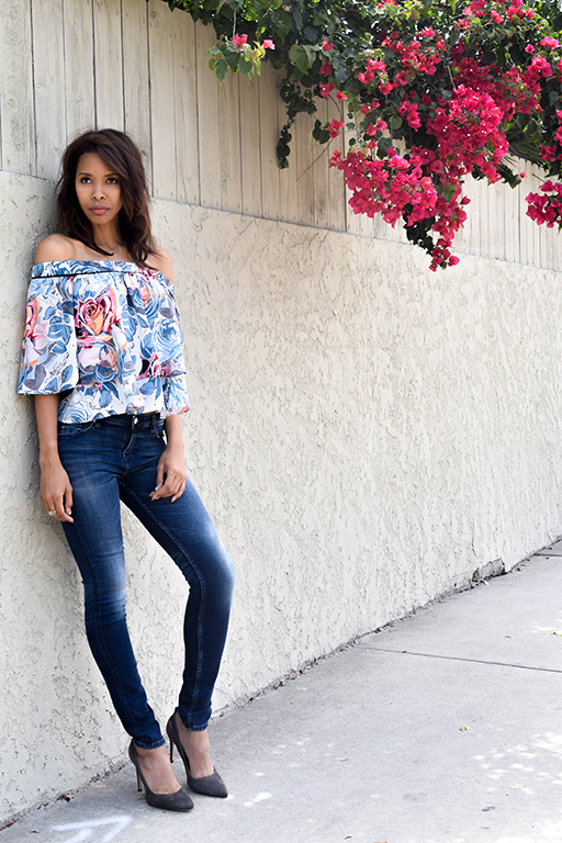 Alice + Olivia Top paired with RTA Road to Awe Jeans and Kana IRO Heels