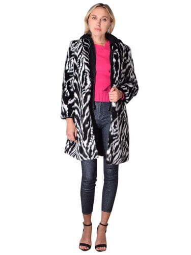 ALICE + OLIVIA  Kylie Removable Hood Fur Coat In Black/White