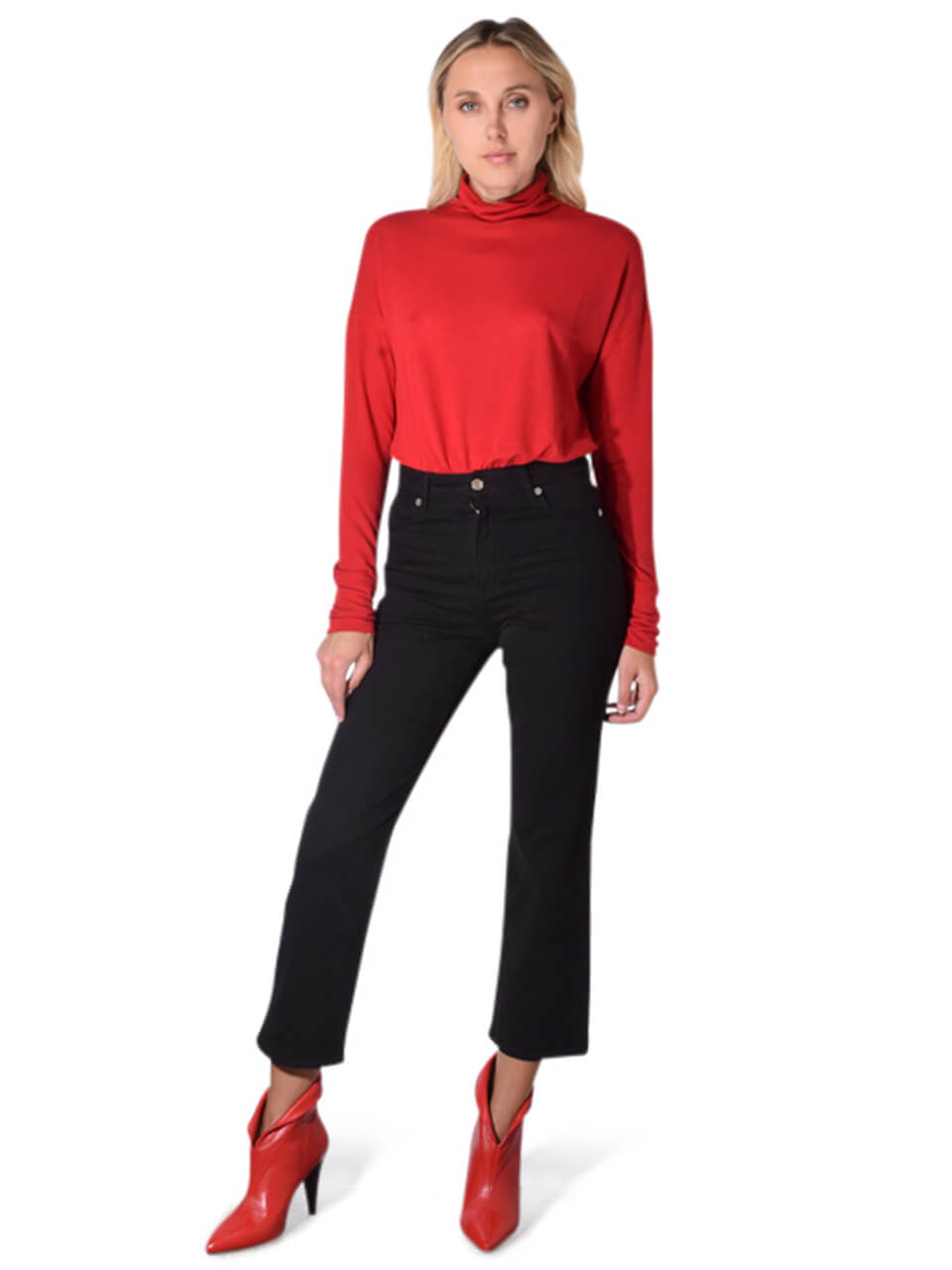 DAVID LERNER  Long sleeve Oversized Turtleneck Pullover In Cherry