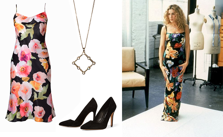 Iconic Carrie Bradshow Outfits- Dark Floral Dress