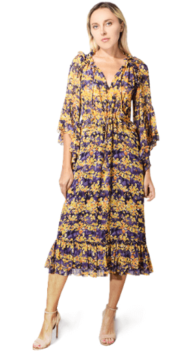 MISA LOS ANGELES Yanira Midi Dress in Yellow & Purple